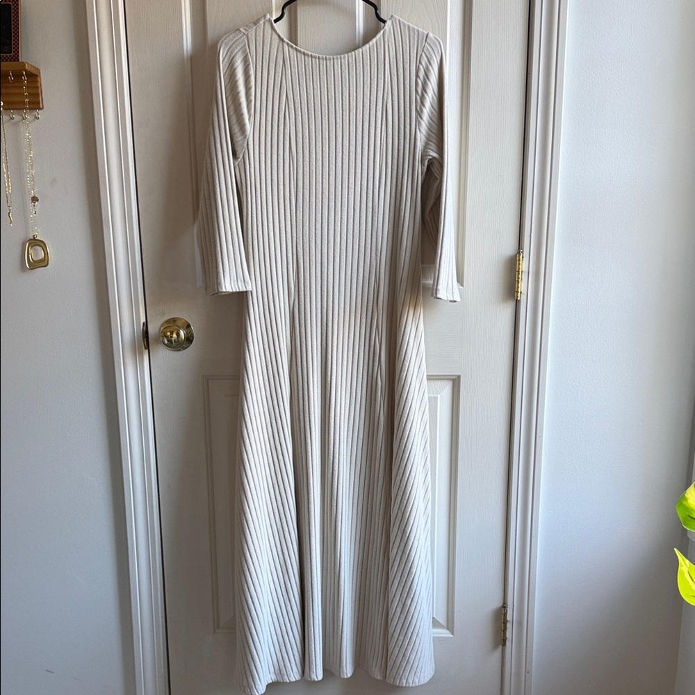 Old Navy Cream Long Sleeve Ribbed Dress